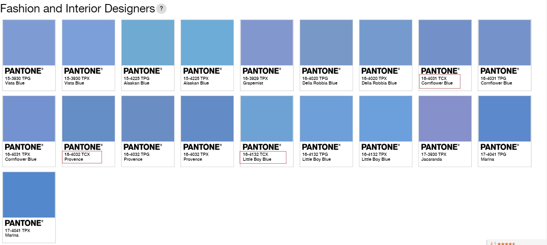Match pantone tcx colors in the results page