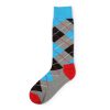 Diamonds and lines private label knee-high socks men-blue-grey
