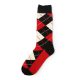 Diamonds and lines private label knee-high socks men-red-black
