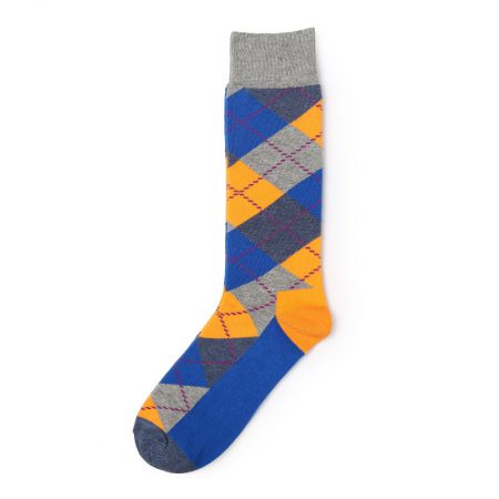 Diamonds and lines private label knee-high socks men-yellow-blue