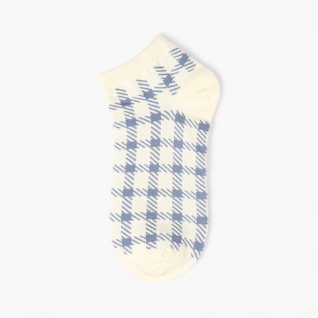 Grid classical england style custom ankle socks-light blue