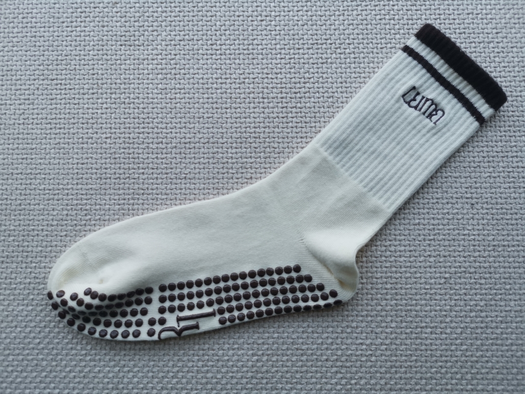 LUMA grip socks for pilates. Brown stripes, micro dot silicone gripping