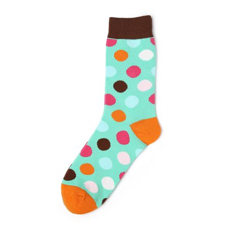 Private label knee-high socks unisex colorful dots in light green background