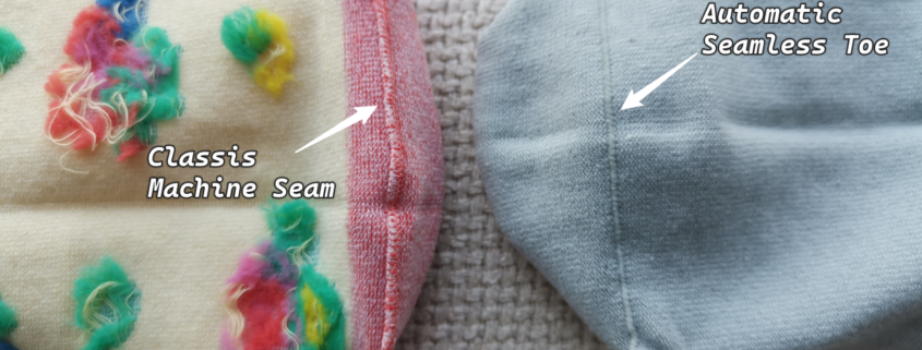 Left: machine seam. Right: Automatic seamless closure. Custom Socks Toe Seam